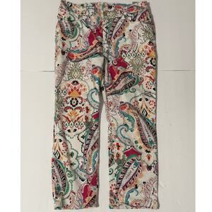 Chico's White Paisley Print Slimming Crop Jean Pants, Size 0.5/6